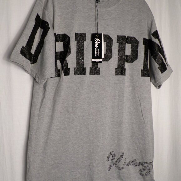 One Color Nation Drippin King Grey TShirt W/Black Glitter Lettering Sz XL NWT - Picture 2 of 13